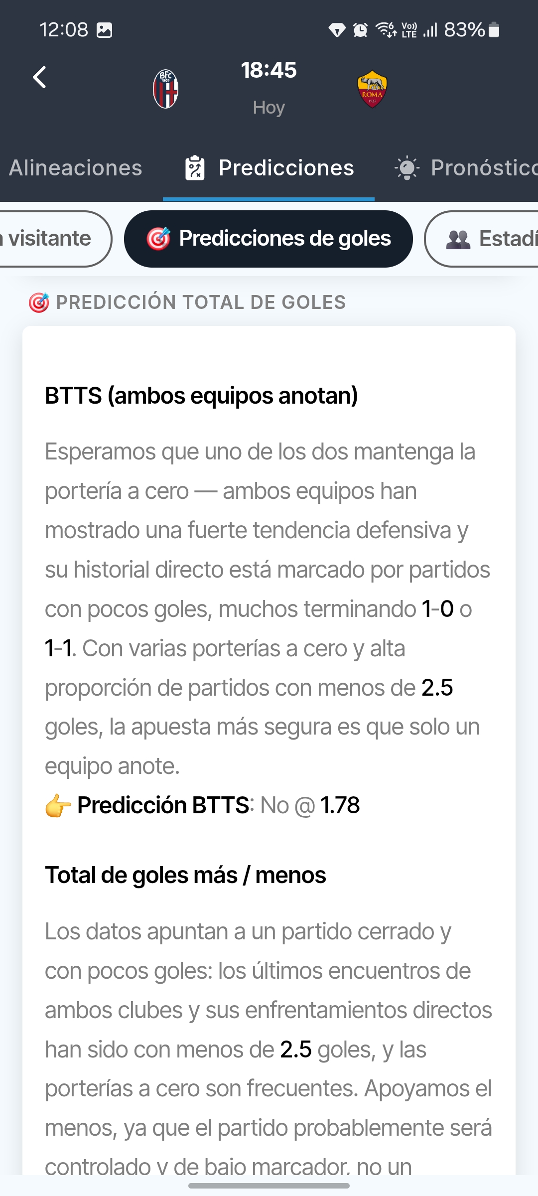 Pronósticos del partido