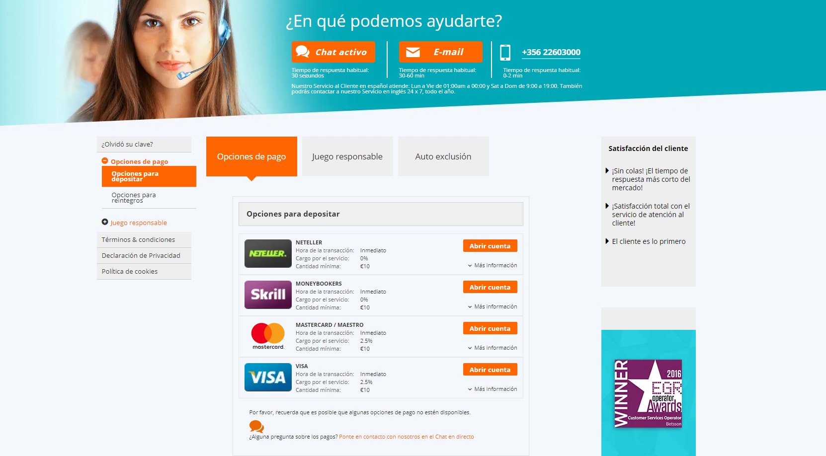 Retiradas y Depósitos en Betsson